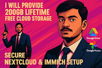 provide 200 gb lifetime free cloud storage ie nextcloud and immich setup