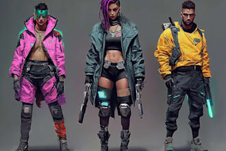 design cyberpunk and fantasy character splash art