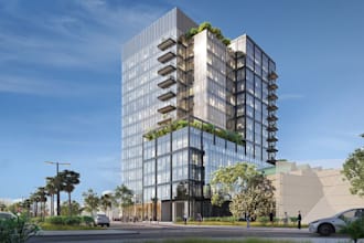 optimize high rise building, skyscraper,office rendering, landscape, master plan