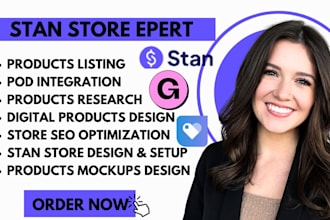 design stan store, gumroad, payhip setup, digital product design and listing