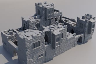 sculpt miniature land design, terrain building, dnd castle, tabletop diorama stl