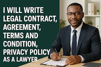 write legal contract, agreement, terms and condition, privacy policy as a lawyer