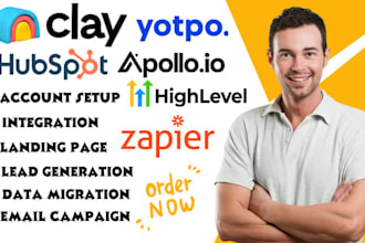 setup clay, clay com, hubspot crm, apollo io, yotpo sms, gohighlevel automation