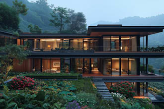aesthetic villa,real estate building, render luxury interior, resort forest home