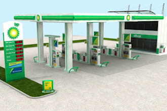 fix 3d gas station, car park, warehouse, petrol station,goif space, gas exterior