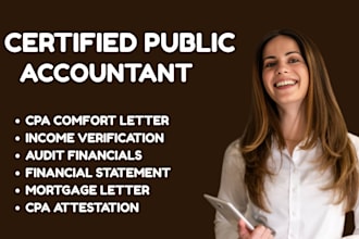 prepare CPA certified financial statement, sign CPA letter, audit financials
