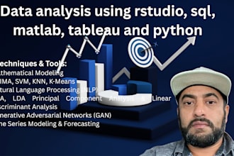 do data analysis using rstudio, sql, matlab, tableau, python