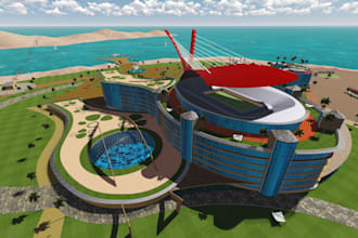 redesign 3d model, modern golf simulator space,golf course,revit,8k render,cgi