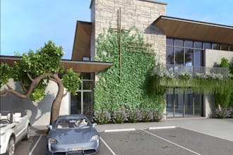 renew 3d modern villa, apartment, exterior outdoor patio,pool ,courtyard garden