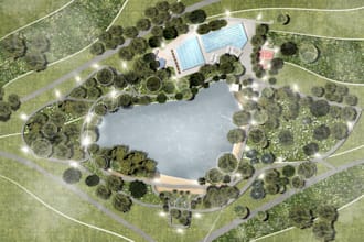 deliver a detailed landscape master plan with 3d model and 4k renders