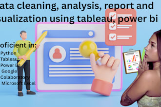 handle data cleaning, analysis, report and visualization using tableau, power bi