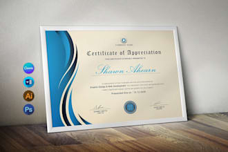design diploma certificates, awards, trophies, and illustrations in 3d