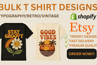 create retro vintage t shirt designs for etsy pod, shopify print on demand store