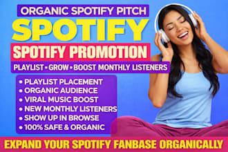 organic spotify pitch spotify promotion, playlist grow boost monthly listeners