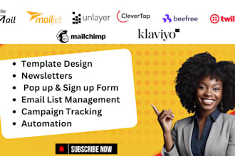 klaviyo popup forms, twilio, beefree email templates, clevertap, mailchimp setup