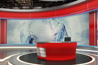 enhance 3d realistic broadcast show,3d tv studio, exhibition,concept night stage