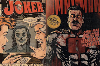 draw retro vintage comic illustration, horror, anime,70s art