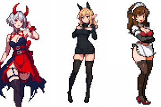 nsfw 2d anime style pixel art animations, fanart, fursona, dnd oc