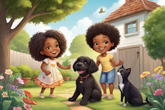draw cute african american children book illustrations