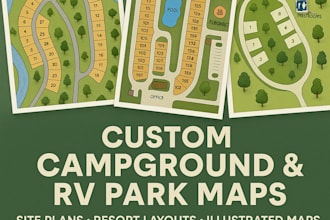 draw campground site maps,plot,rv park plat plan,map illustration,site layout