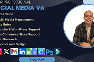 manage wordpress, data entry, and social media