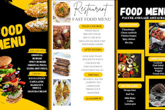 do restaurant menu design for bar, cafe, pubs, club, food truck