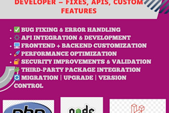 fix bugs develop api ,and customize your laravel nodejs, php