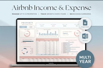 design airbnb spreadsheet, airbnb income and expenses tracker spreadsheet