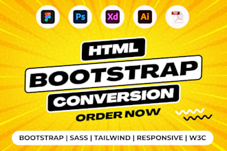 convert figma, PSD, xd designs to responsive HTML bootstrap 5