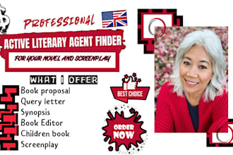 find reputable literary agent for your book, write synopsis, query letter