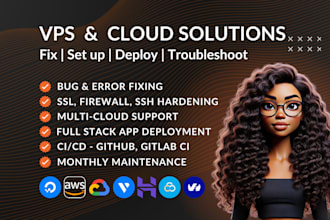 manage vps, AWS, gcp set up deploy fix monthly maintenance