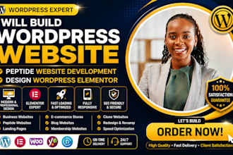 build wordpress website, peptide website development, design wordpress elementor