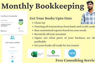 do accounting, bookkeeping monthly using quick books online and xero
