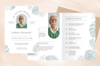 design funeral program, obituary, memorial, tribute event and church fly design