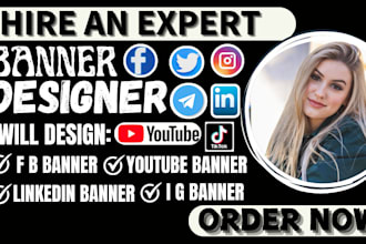 design youtube banner, twitch, linkedin, instagram, facebook banner, logo banner