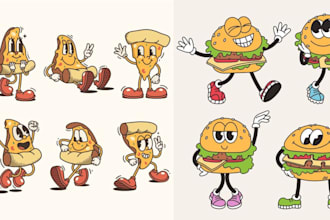draw vintage retro cartoon mascot illustration food logo sticker tshirt design