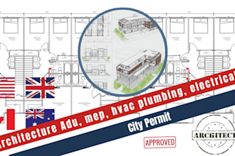 draw adu garage architectural, mep , electrical plans with city permit stamp