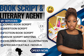 write comic ebook, movie script, blurb design, character writing, storytelling
