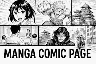 draw manga comic pages with detailed backgrounds and characters