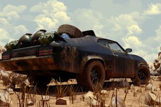 game optimized 3d car model, motorcycle, military car, tank, 4k texture, ue5 rig
