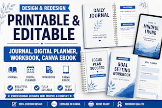 design redesign printable editable journal,digital planner, workbook,canva ebook