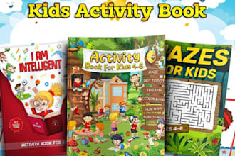 do kids activity books, worksheets, coloring pages, book cover for amazon KDP