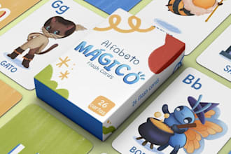 illustrate educational kids cards memory flash card game design animal card box