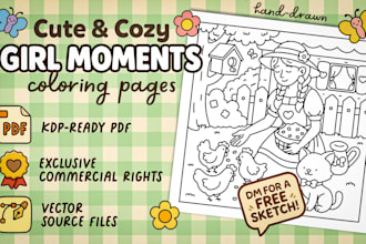 draw cute and cozy girl moments coloring pages