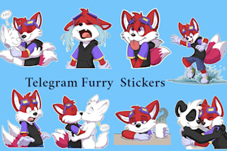 draw custom furry telegram discord stickers fursona animated emoji and nsfw pack