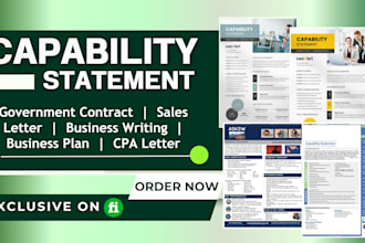 write government contract bid proposal, capability statement, resume, rfps