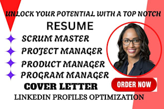 write project management, product manager, product owner and scrum master resume