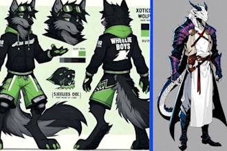 design furry character sheet, reference sheet, vtuber model, or game concept art