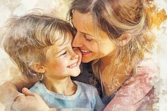 digital watercolor family mother day gift