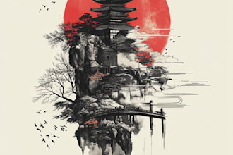 do anime or japanese art digital illustration for t shirt